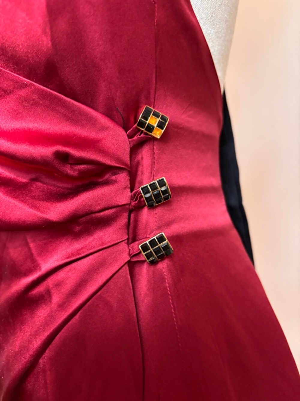Sondra Falk Couture Scarlett Black Red Formal Wrap Dress Sample 4 Statement Bow - Picture 7 of 10